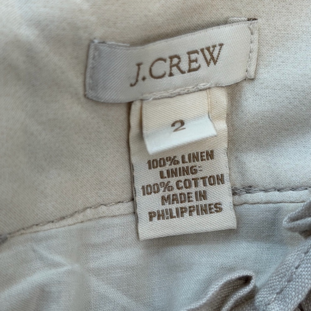 J. Crew Linen Mini Skirt A-Line Beige Tan Sz 2 Pleated Lined - Picture 6 of 14